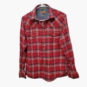 Jachs Girlfriend Red Plaid Long Sleeve Pearl Snap Shirt, Size M, Red Blue White